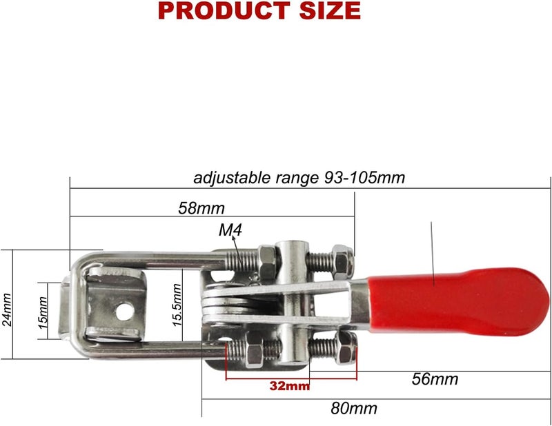 CUKAYO Toggle Clamp Latch 400LBs, 304 Stainless Steel Durable Adjustable U Bolt Holding Quick Release Latch 40323-2pcs with12pcs Screws - Image 3